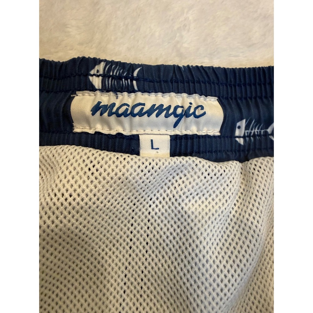 Maamgic Mens Navy Fish Bone Skeleton Print Swim Trunks Board Shorts Size L - Picture 4 of 8